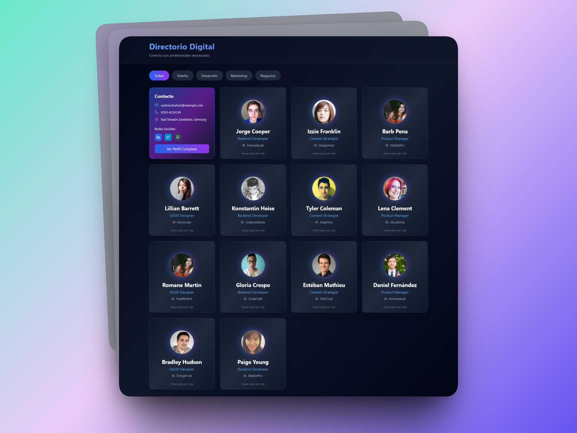 Captura de pantalla del proyecto Business Cards App