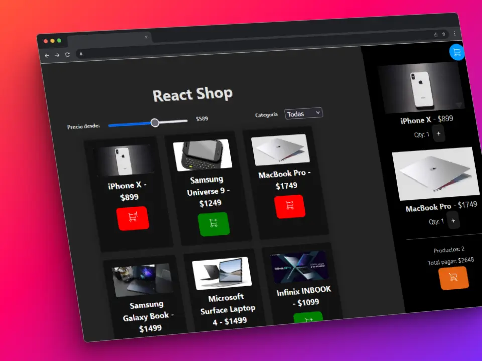 Captura de pantalla del proyecto Shopping Cart